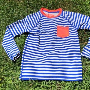Crewcuts Blue & White Striped Rashguard with Coral Pocket and Neckline